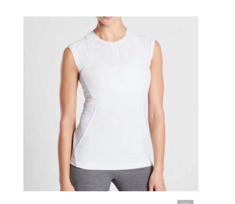 Athleta White Pacifica 1/4 Zip Sleeveless Tank Top Mesh Side Panel Size Medium